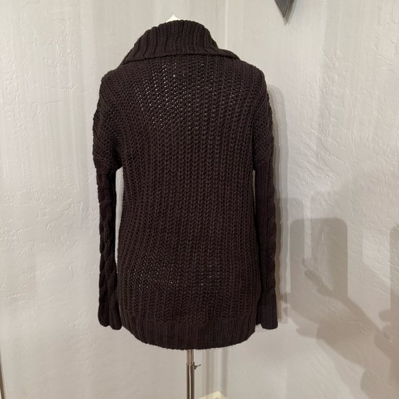 Abercrombie & Fitch Women's Dark Brown Chunky Knit Open Front Cardigan Sweater - Picture 3 of 12